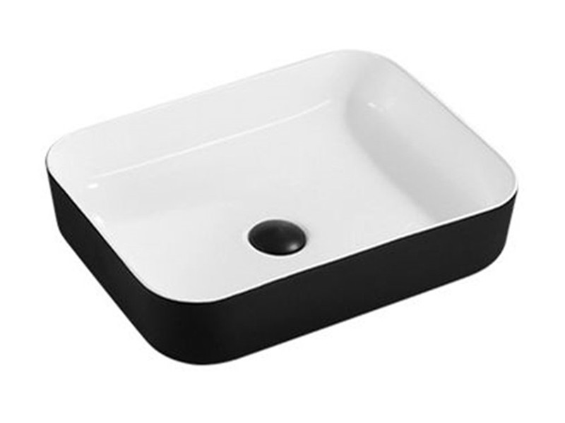 Ceramic black and white rectangle basin for cabinet